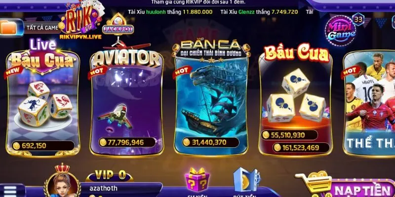 Trải nghiệm sảnh chơi bắn cá Rikvip có 1 0 2